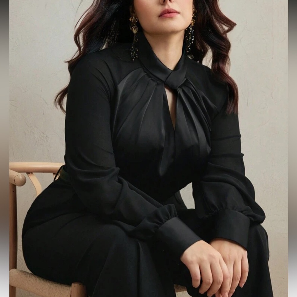 Women Elegant Long Sleeve Top Blouse Shirt Black